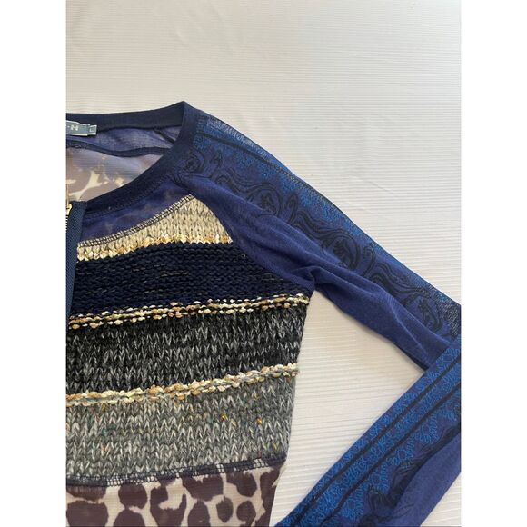 Lulu H Sheer Knit Full Zip Top Women's Size Large Tattoo Sleeve Stretch Y2K 90s - Picture 2 of 8